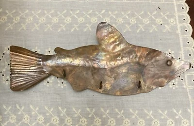 Vintage Copper Hand Crafted 3 Hook Fish Wall Hanging Key Holder Lodge Cabin - Image 1 of 4