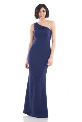 JS Collections women Lilah Bow One Shoulder Long Mermaid Gown size 6 Navy Crepe - Image 1 of 4