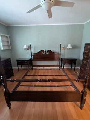 Ethan Allen Georgian Court Dark Cherry Bedroom Set including Pediment Poster Bed - Image 1 of 4