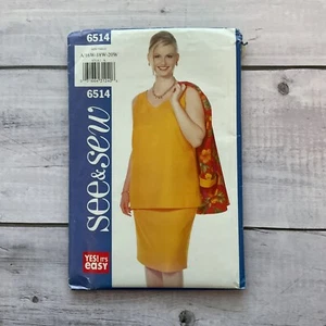 See & Sew 6514 Sewing Pattern Jacket V-Neck Top Skirt Womens Size 16W-20W UNCUT - Picture 1 of 5