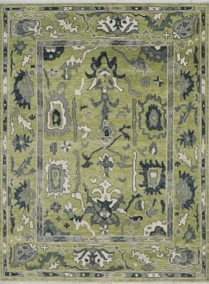 Bohemian Sage Green Area Rug Hank Knotted Premium Oushak 100% Wool Rug 8x10 9x12 - Image 1 of 4