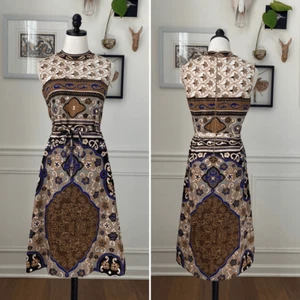 Vintage 70s Goldworm Italy Sleeveless Mod Boho Print Dress M - Picture 1 of 10