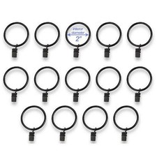 Set of 14 Decorative Drapery Curtain Clip Rings, 2" Interior Diameter, Black