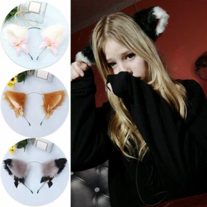 Cat Fox Fur Ears Lolita Headband Costume Anime Cosplay Hair Clip Party Halloween - Picture 1 of 5