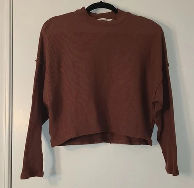 Project Social T Women Sweater Medium Burgundy Super Soft Cozy CrewNeck Cropped - Image 1 of 4