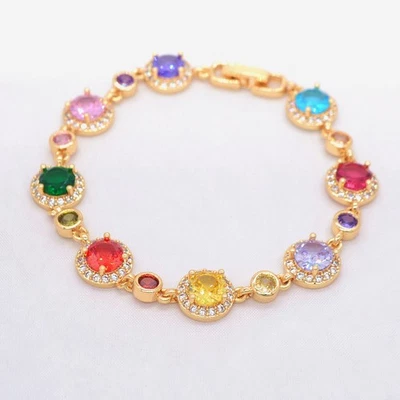 Brazalete de compromiso de topacio místico multicolor de lujo relleno de oro amarillo de 18 quilates para mujer Foto 1 de 2
