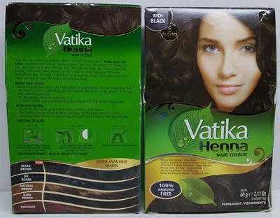 Lote de 2 Colorantes de Cabello Vatika Henna Rico Negro 6 Sobres 60g Tinte Sin Amoníaco Foto 1 de 3