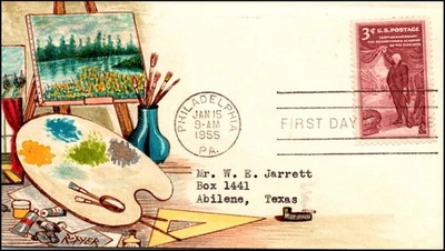 Scott 1064 3 centavos Bellas Artes Ralph Dyer pintado a mano FDC en cubierta Adam Bert Foto 1 de 2