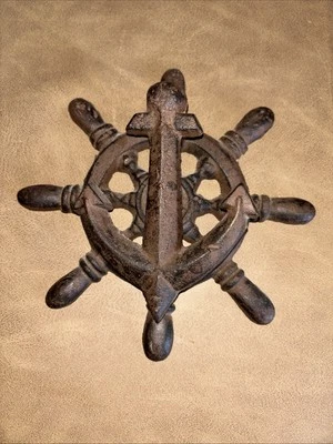 Rueda y ancla de envío ⚓ Llamador de puerta de metal de hierro fundido de 6,5" Foto 1 de 4