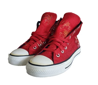 CONVERSE ALL STAR Red Satin Fabric Oriental Design High Top Tennis shoes M 5 W 7 - Image 1 of 4