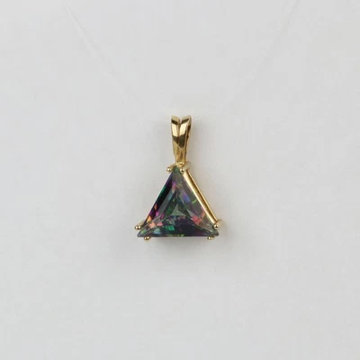 Pretty 14k Yellow Gold, Triangular Mystic Topaz Women's Necklace Pendant - Image 1 of 2