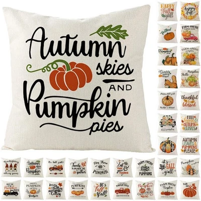 UK Autumn Pumpkin Letters Cushion Cover Truck Pillow Case Sofa Home Decor NEW - Image 1 of 4