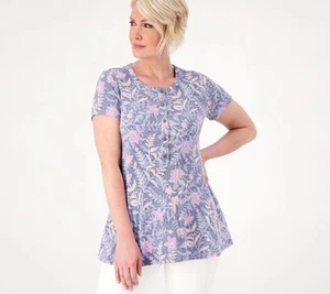 Isaac Mizrahi Live! True Denim Button Front Short Sleeve Shirt Smoke Blue XXS Ne - Picture 1 of 1