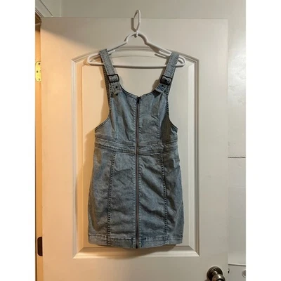 Free People Denim Overall Dress Blue Wash Zipper Front Buckle Straps Mini - Image 1 of 4