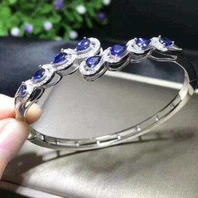 4ct Cubic Zirconia Blue Tanzanite Womans Bangle White Gold Plated silver - Image 1 of 4
