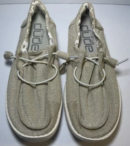 Hey Dude Wendy Stretch Sparkling Beige Gold 121410559 Women Size 7 - Picture 1 of 7