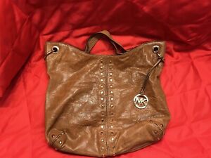 Michael Kors Vintage Camel Leather ASTOR UPTOWN Studded Handbag Shoulder Tote