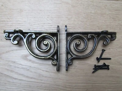 IRONMONGERYWORLD Rustic iron shelf bracket scroll ornate old style vintage ANTIQUE BRASS SWIRL