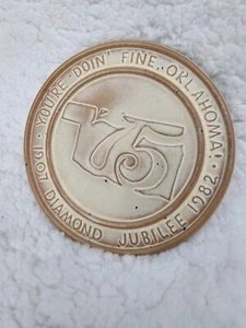 Vintage Frankoma Pottery Trivet Diamond Jubilee 1982 Oklahoma Plate Decor 75 yrs - Picture 1 of 10