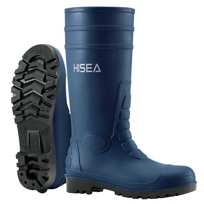 HISEA Hombres Impermeable Puntera de Acero Botas de Lluvia Rodilla Seguridad Industrial Botas de Trabajo Foto 1 de 4