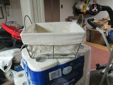 METAL FRAME BASKET WITH HANDLES CLOTH ON TOP NEW Cover