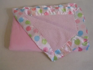 Carters Just One Year Pink baby blanket pastel Polka dots on Satin Trim - Picture 1 of 4