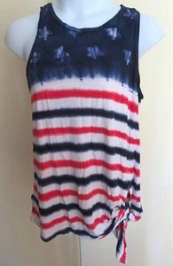 CHAPS Patriotic Flag Red White Blue TANK TOP Shirt Ladies Sz L Dingy Distressed - Picture 1 of 4