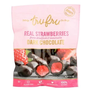 Tru Fru Real Strawberries In Dark Chocolate Freeze Dried Fruit 4.2 oz Pack of 6 - Picture 1 of 3
