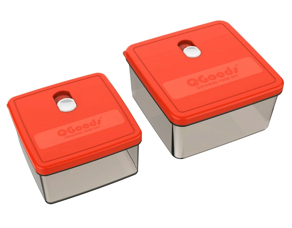 QG Juego de 2 Contenedores Cuadrados de Almacenamiento de Alimentos de Plástico con Tapa 70 y 40 OZ Rojo/Blanco Foto 1 de 1