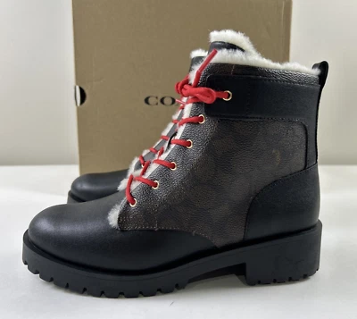 NEW COACH Size 7 Women's Boot Black Mahogany Coated Cotton SIG C LORRAINE $298 - Image 1 of 4