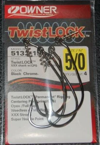 OWNER TWISTLOCK 3X w/ Centering Pin 5132-151 Size 5/0 Pack of 4 Bass Hooks - Picture 1 of 2