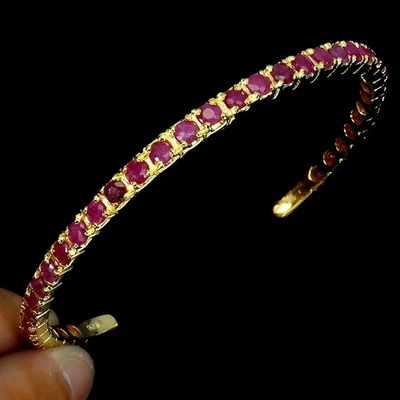 925 Sterling Silver Bracelet Round Ruby 2.5mm Natural Gemstone Jewelry 15cm - Image 1 of 4