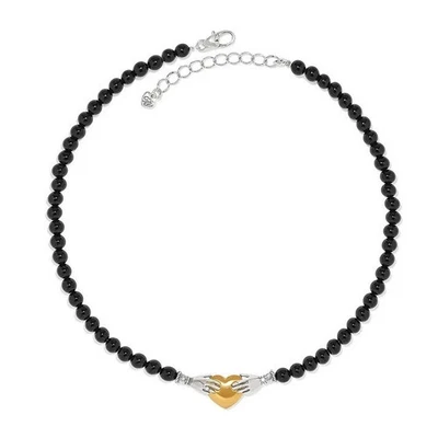 Nuevo con etiquetas Collar Brighton Loving Hands Dos Tonos Corazón Mano Cristal Negro Cuentas $128 Foto 1 de 4