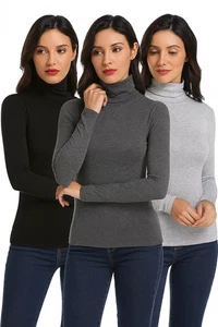 Ladies Long Sleeve Funnel Neck Polo Shirt Soft Touch Plain Casual Everyday Wear - Picture 1 of 15