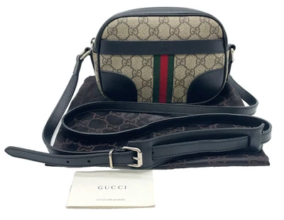 Auth Gucci GG Supreme Sherry Line PVC Leather Gray x Black Shoulder Bag NS110597 - Image 1 of 4