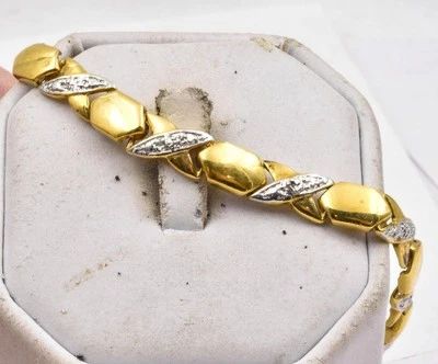 Brazalete de eslabones X y O Estate con placa de oro sobre diamantes extraídos de plata de ley para damas Foto 1 de 4