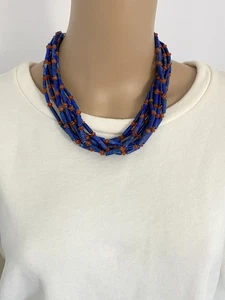 Blue Lapis Lazuli Coral Bead Navajo Sterling Silver Pendant Necklace 20" Jewelry - Picture 1 of 8