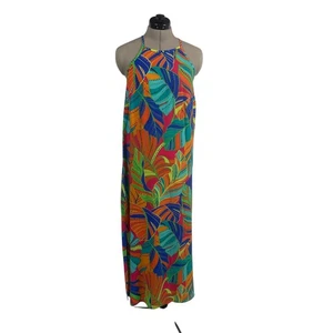 Maxi Vestido VINCE CAMUTO Cuello Halter Sin Mangas Talla S Tropical Audaz Floral Playa - Imagen 1 de 12