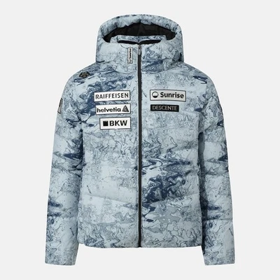 DESCENTE MENS SWISS SKI HOODED DOWN JACKET SQ423SDJO3 PATTERN M-3XL ASIAN FIT - Image 1 of 4