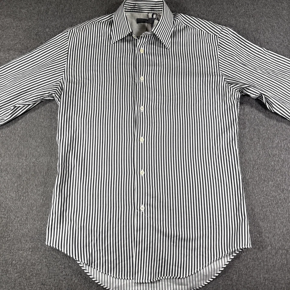 Camisa social masculina ZARA média cinza listra branca botão para cima 100% algodão - Imagem 1 de 4