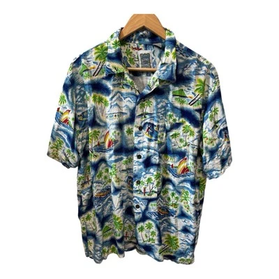 Vtg Ocean Current Blue HAWAIIAN TROPICAL Surfer Shirt  Men’s XL - Image 1 of 4