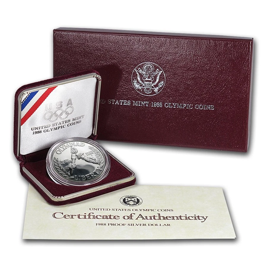 1988-S Olympic $1 Silver Commem Proof (w/Box only, no COA) - Image 1 of 1