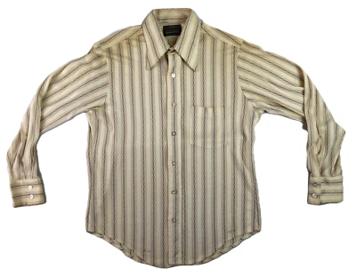 Camisa Discoteca De Colección Años 70 JC PENNEY’S TOWNCRAFT EE. UU. Hombres M Beige Rayas Manga Larga Foto 1 de 4