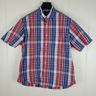 Nautica Shirt Mens Extra Large Blue Red Plaid Button Up Collared Short sleeve