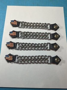 USA Flag Leather Motorcycle Vest Extenders for Men Biker Double Chrome Chains - Picture 1 of 4