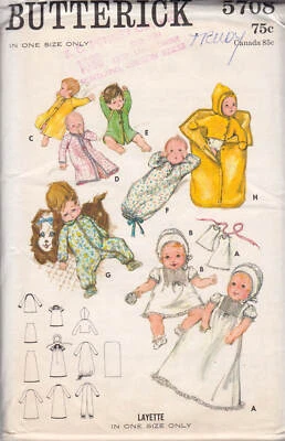 Sewing Pattern Butterick 5708 Baby Layette: Dress Petticoat Kimonos Jumpsuit - Image 1 of 2