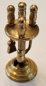 BRASS FIREPLACE TOOLS WITH STAND -- DOLLHOUSE MINIATURE -- 2-1/2" x 1" - Picture 1 of 3