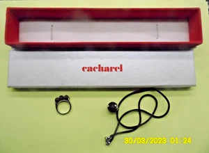 LBCC1/CACHAREL VINTAGE COLLIER 40CM BAGUE T 51 ARGENT 925 PERLE BOIS SIGNE BOITE - Picture 1 of 9
