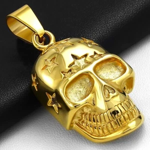 Colgante Hombre Biker De Acero Inoxidable Dorado Calavera Estrella - Imagen 1 de 1