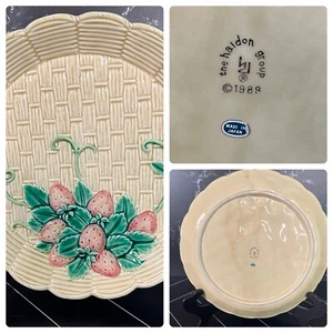 Vintage Majolica The Holdon Group Basket Weave with Strawberries Platter 12" - Picture 1 of 4
